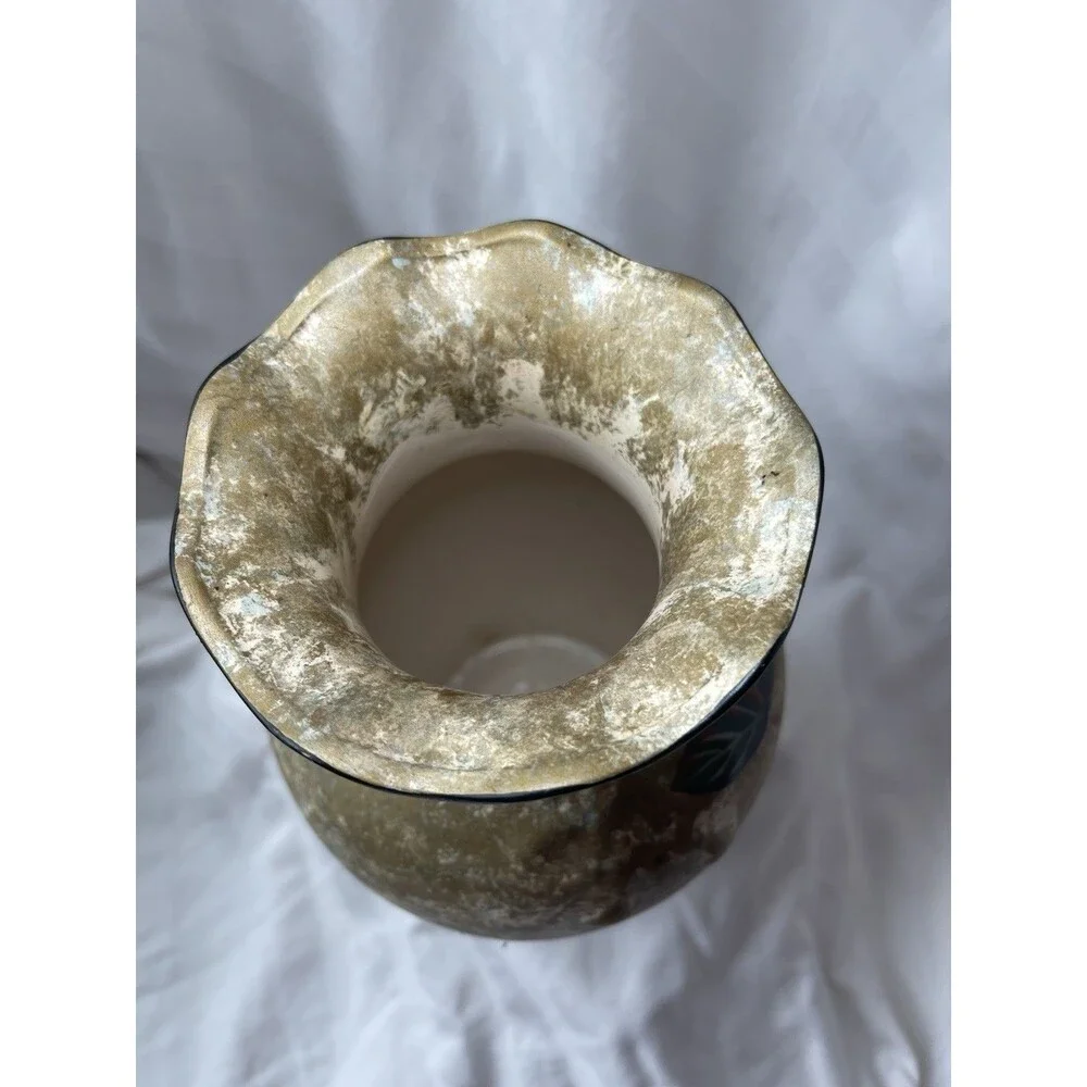 Ariston Gifts Inc Glass Art Vase, Fruit Pattern, Matte Gold Finish, 12 in